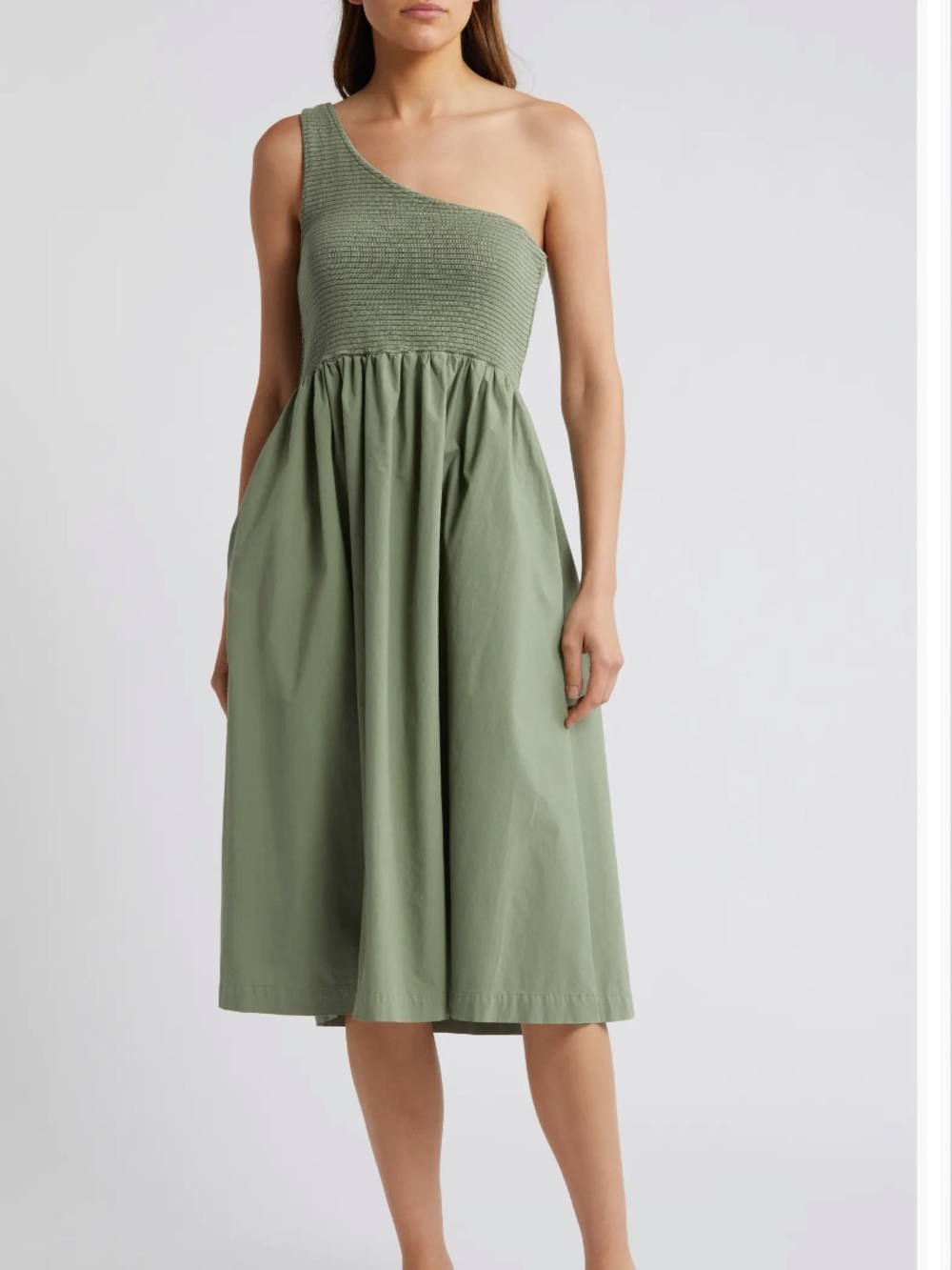 NATION LTD Pima Cotton Connie One-Shoulder Midi Fit & Flare Dress Pockets